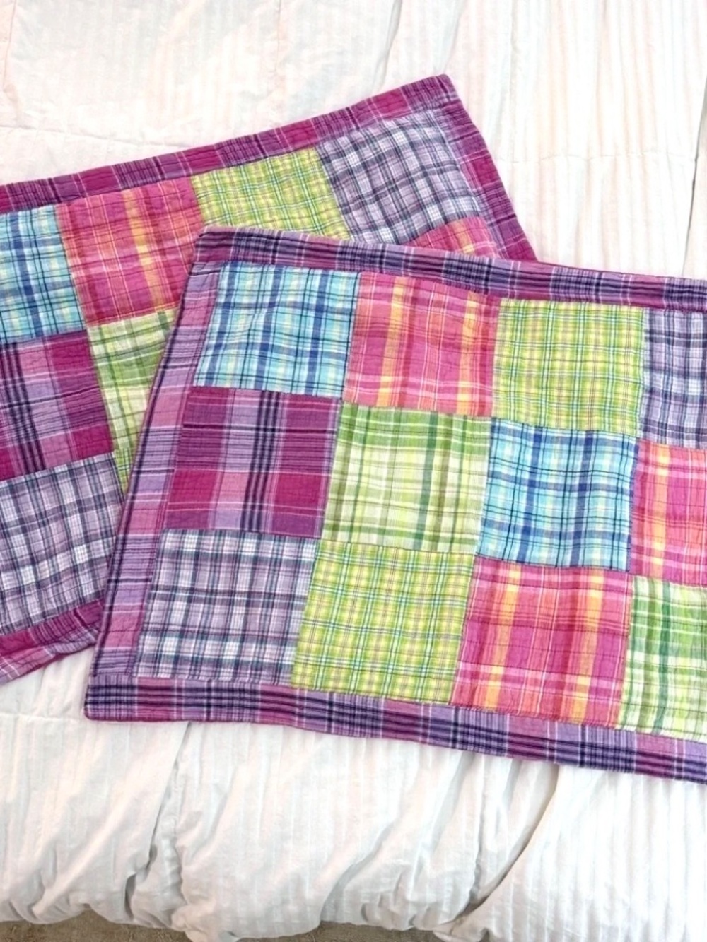 COOL Madras Patchwork Quilted Pillow Shams Pink Purple